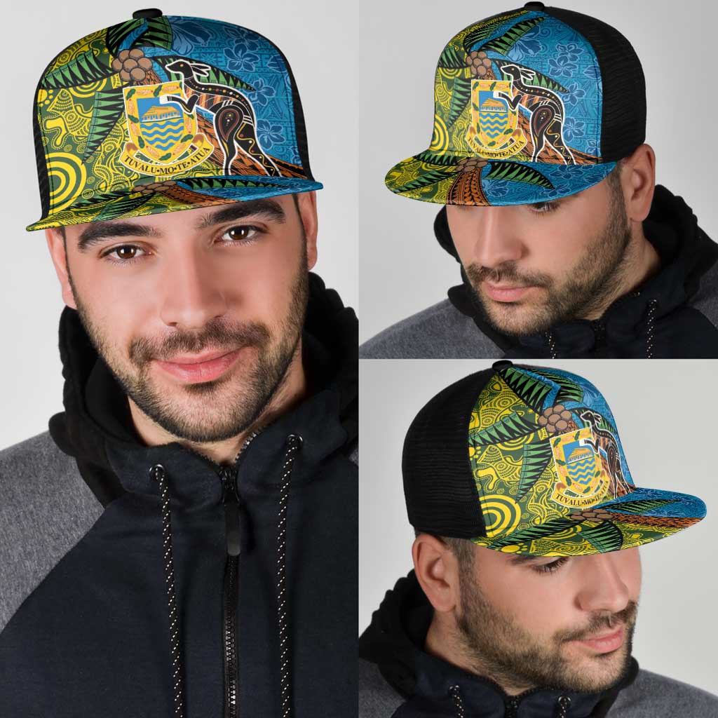 Tuvalu and Australia Together Mesh Trucker Cap Tapa Pattern and Aboriginal mix Culture
