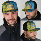 Tuvalu and Australia Together Mesh Trucker Cap Tapa Pattern and Aboriginal mix Culture