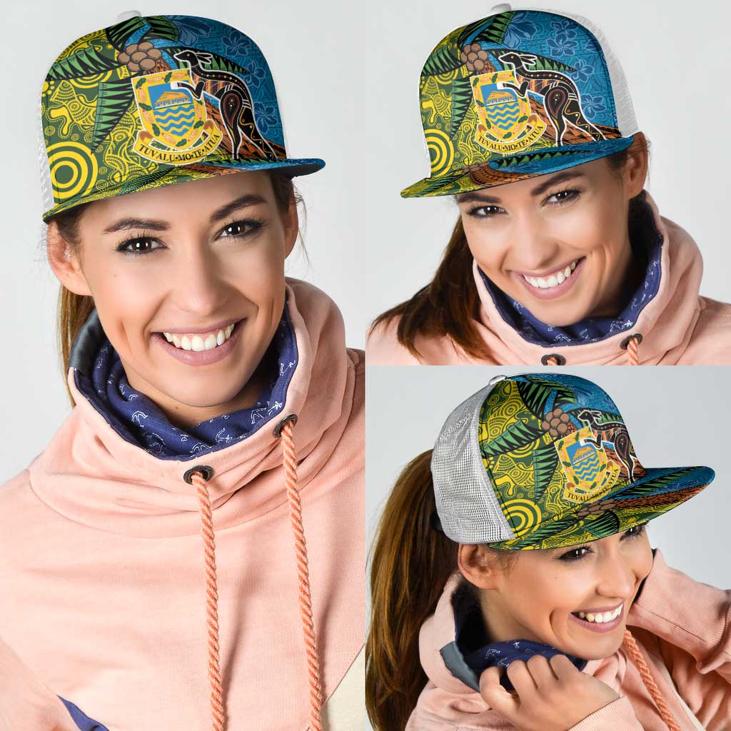 Tuvalu and Australia Together Mesh Trucker Cap Tapa Pattern and Aboriginal mix Culture