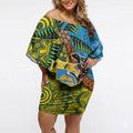 Tuvalu and Australia Together Off Shoulder Short Dress Tapa Pattern and Aboriginal mix Culture