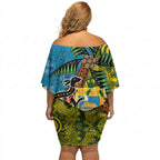 Tuvalu and Australia Together Off Shoulder Short Dress Tapa Pattern and Aboriginal mix Culture