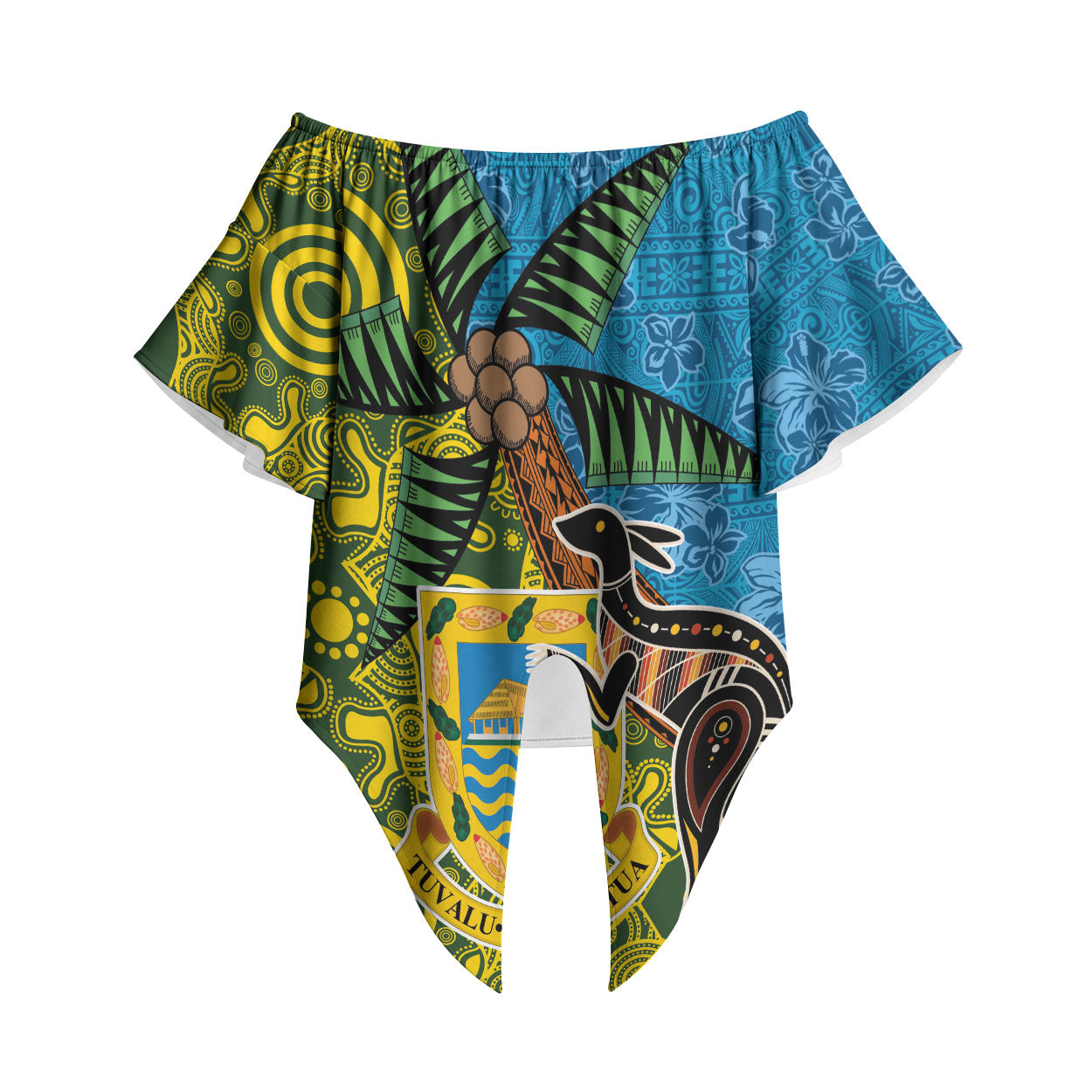 Tuvalu and Australia Together Off Shoulder Wrap Waist Top Tapa Pattern and Aboriginal mix Culture
