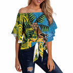 Tuvalu and Australia Together Off Shoulder Wrap Waist Top Tapa Pattern and Aboriginal mix Culture