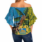 Tuvalu and Australia Together Off Shoulder Wrap Waist Top Tapa Pattern and Aboriginal mix Culture