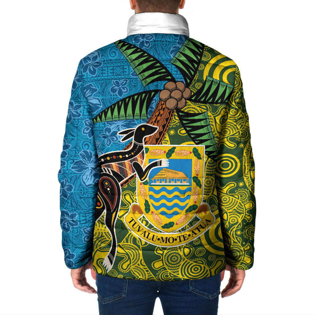 Tuvalu and Australia Together Padded Jacket Tapa Pattern and Aboriginal mix Culture