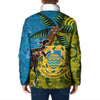 Tuvalu and Australia Together Padded Jacket Tapa Pattern and Aboriginal mix Culture