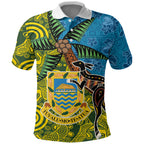 Tuvalu and Australia Together Polo Shirt Tapa Pattern and Aboriginal mix Culture