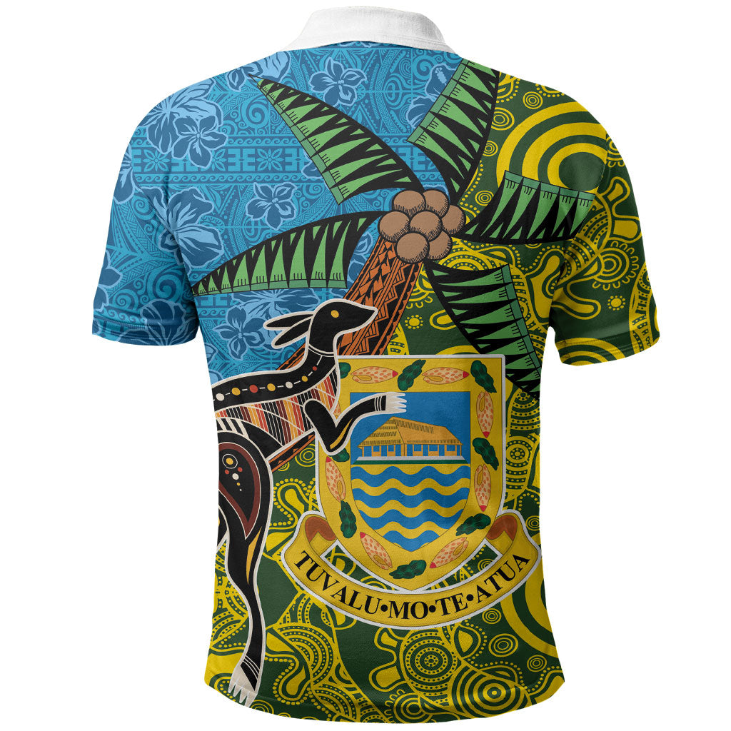 Tuvalu and Australia Together Polo Shirt Tapa Pattern and Aboriginal mix Culture