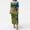 Tuvalu and Australia Together Puletasi Tapa Pattern and Aboriginal mix Culture