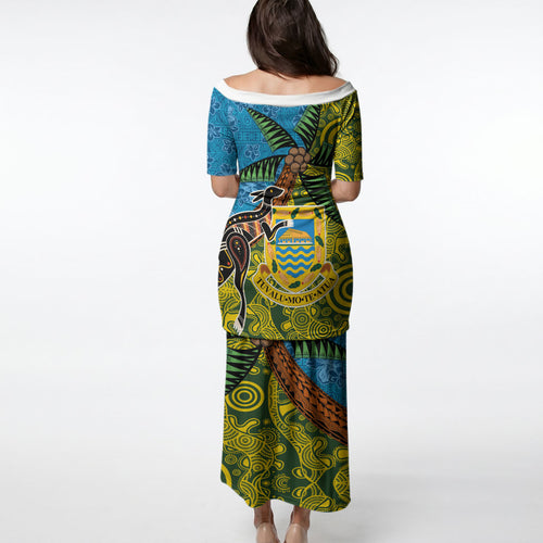 Tuvalu and Australia Together Puletasi Tapa Pattern and Aboriginal mix Culture