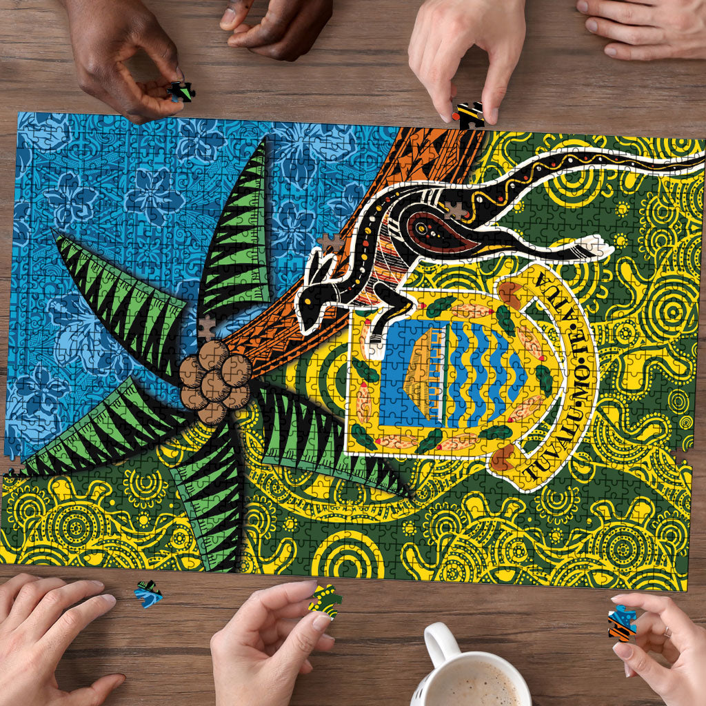 Tuvalu and Australia Together Puzzle Tapa Pattern and Aboriginal mix Culture