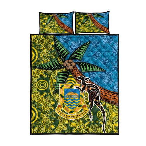 Tuvalu and Australia Together Quilt Bed Set Tapa Pattern and Aboriginal mix Culture