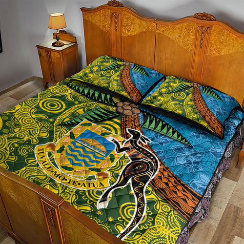 Tuvalu and Australia Together Quilt Bed Set Tapa Pattern and Aboriginal mix Culture