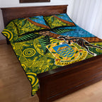 Tuvalu and Australia Together Quilt Bed Set Tapa Pattern and Aboriginal mix Culture