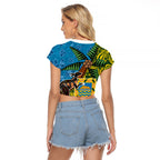 Tuvalu and Australia Together Raglan Cropped T Shirt Tapa Pattern and Aboriginal mix Culture