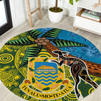 Tuvalu and Australia Together Round Carpet Tapa Pattern and Aboriginal mix Culture