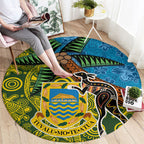 Tuvalu and Australia Together Round Carpet Tapa Pattern and Aboriginal mix Culture