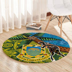 Tuvalu and Australia Together Round Carpet Tapa Pattern and Aboriginal mix Culture