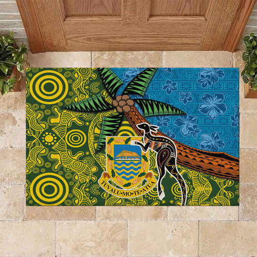Tuvalu and Australia Together Rubber Doormat Tapa Pattern and Aboriginal mix Culture