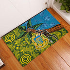 Tuvalu and Australia Together Rubber Doormat Tapa Pattern and Aboriginal mix Culture