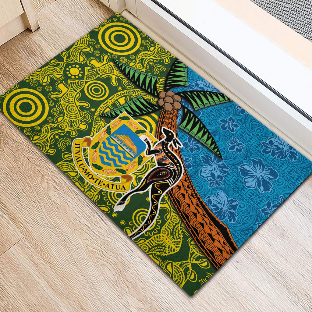 Tuvalu and Australia Together Rubber Doormat Tapa Pattern and Aboriginal mix Culture