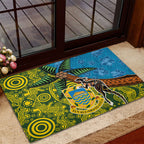 Tuvalu and Australia Together Rubber Doormat Tapa Pattern and Aboriginal mix Culture