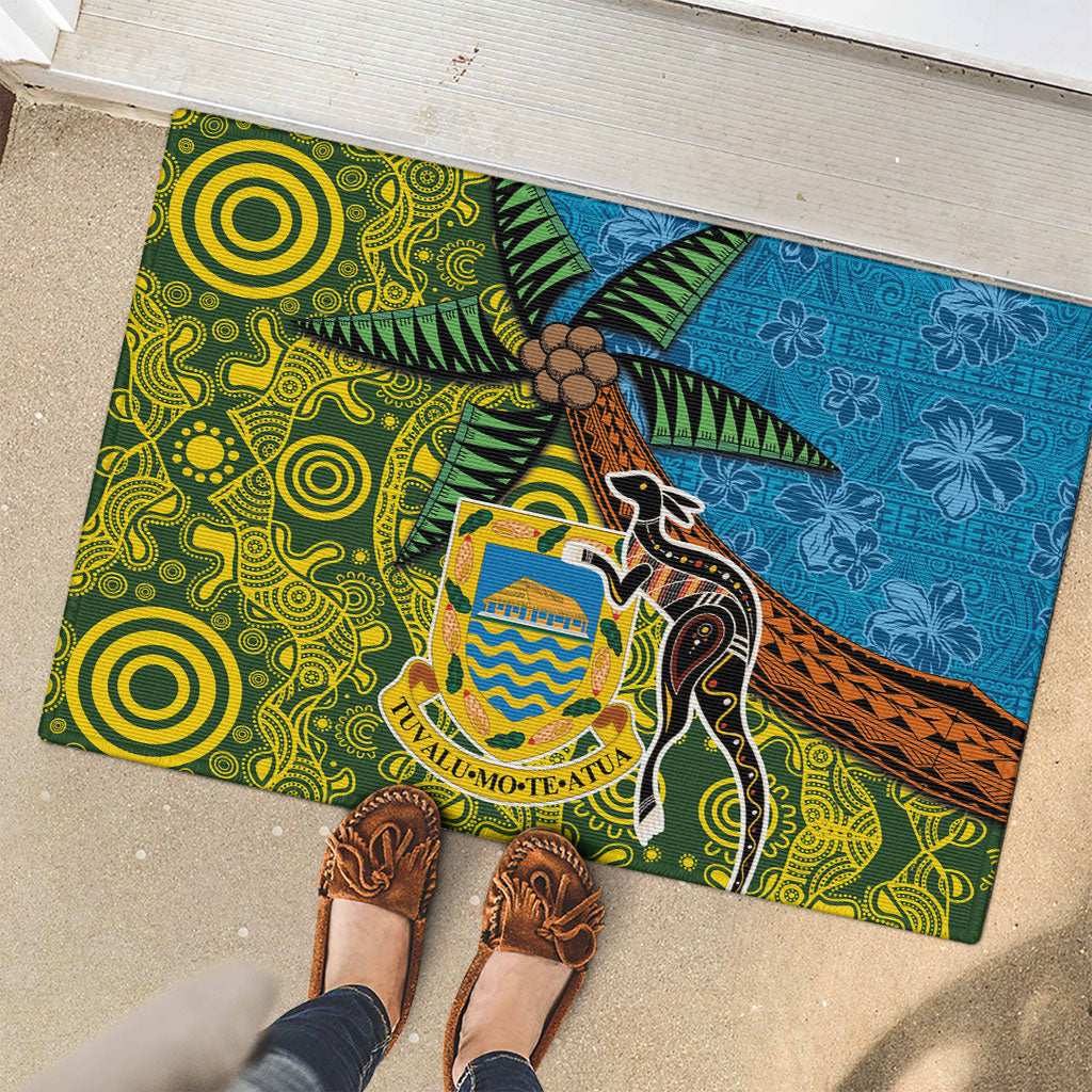 Tuvalu and Australia Together Rubber Doormat Tapa Pattern and Aboriginal mix Culture