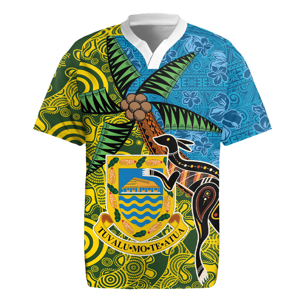Tuvalu and Australia Together Rugby Jersey Tapa Pattern and Aboriginal mix Culture