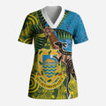 Tuvalu and Australia Together Scrub Top Tapa Pattern and Aboriginal mix Culture
