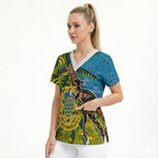 Tuvalu and Australia Together Scrub Top Tapa Pattern and Aboriginal mix Culture