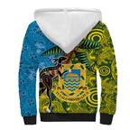 Tuvalu and Australia Together Sherpa Hoodie Tapa Pattern and Aboriginal mix Culture