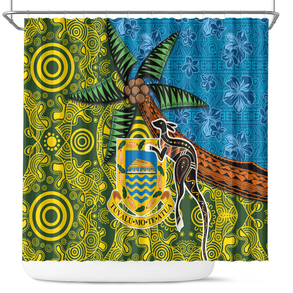 Tuvalu and Australia Together Shower Curtain Tapa Pattern and Aboriginal mix Culture