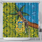 Tuvalu and Australia Together Shower Curtain Tapa Pattern and Aboriginal mix Culture