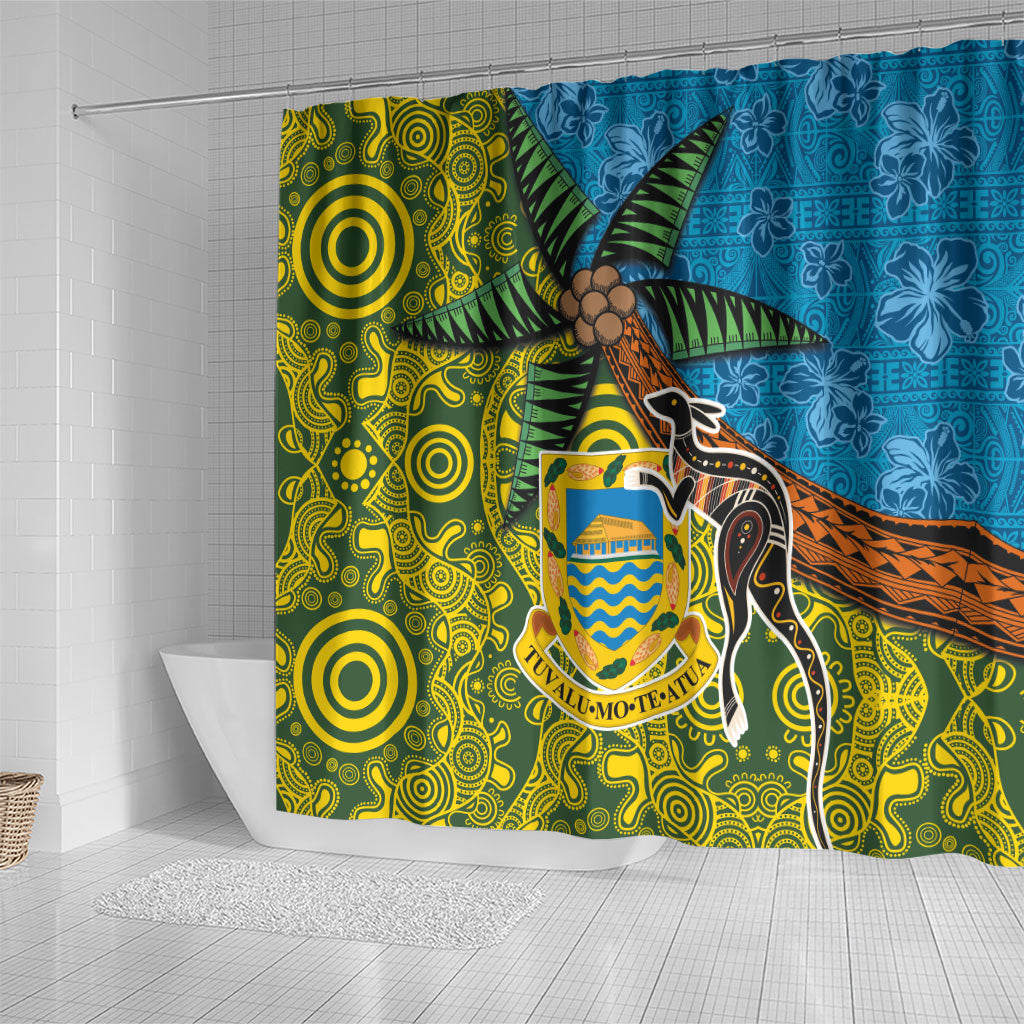 Tuvalu and Australia Together Shower Curtain Tapa Pattern and Aboriginal mix Culture