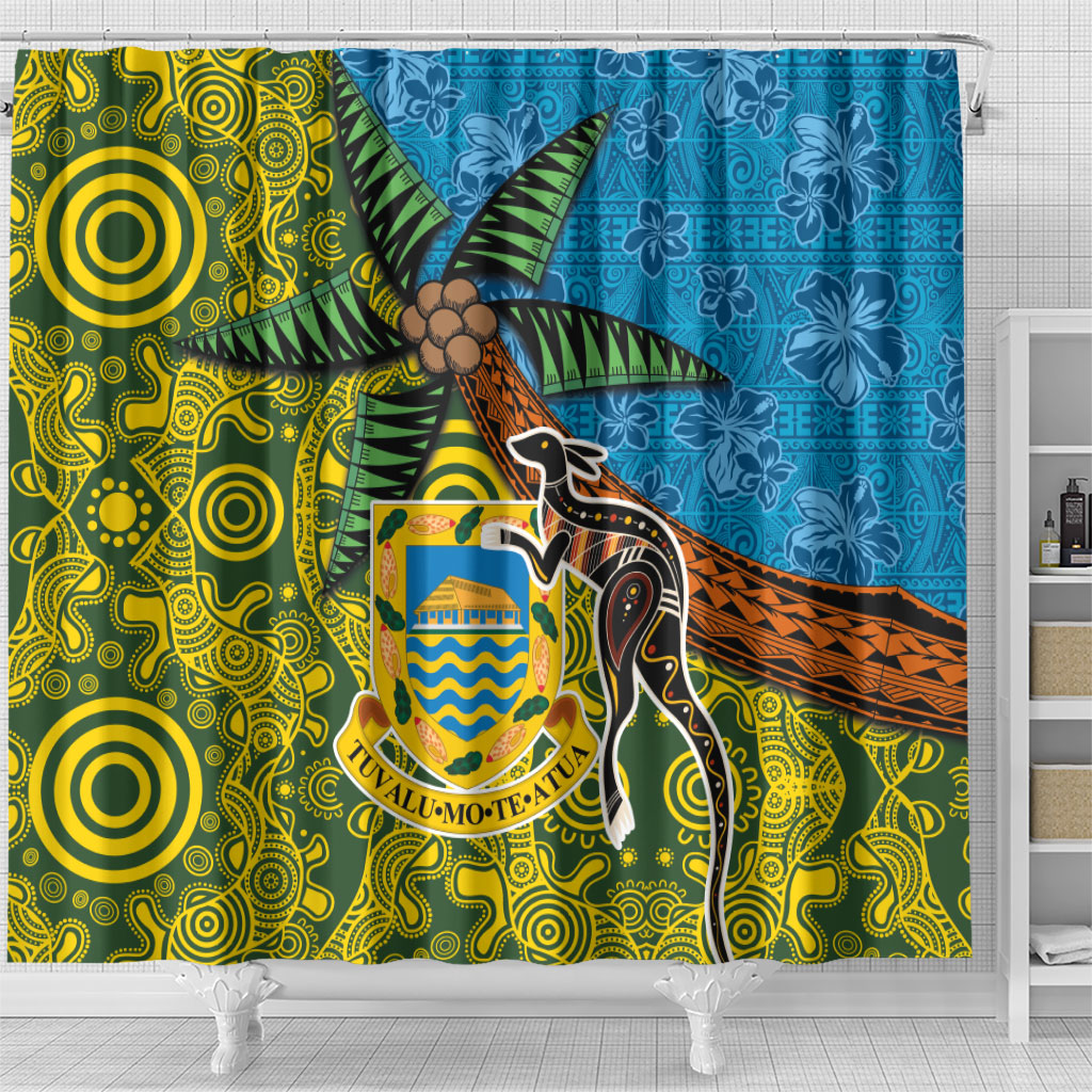 Tuvalu and Australia Together Shower Curtain Tapa Pattern and Aboriginal mix Culture