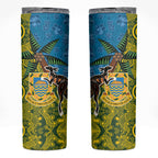 Tuvalu and Australia Together Skinny Tumbler Tapa Pattern and Aboriginal mix Culture