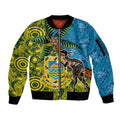Tuvalu and Australia Together Sleeve Zip Bomber Jacket Tapa Pattern and Aboriginal mix Culture