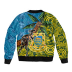 Tuvalu and Australia Together Sleeve Zip Bomber Jacket Tapa Pattern and Aboriginal mix Culture