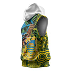 Tuvalu and Australia Together Sleeveless Hoodie Tapa Pattern and Aboriginal mix Culture
