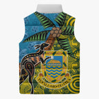 Tuvalu and Australia Together Sleeveless Puffer Jacket Tapa Pattern and Aboriginal mix Culture