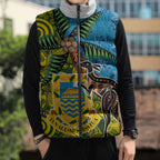 Tuvalu and Australia Together Sleeveless Puffer Jacket Tapa Pattern and Aboriginal mix Culture