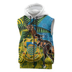 Tuvalu and Australia Together Sleeveless Zip Hoodie Tapa Pattern and Aboriginal mix Culture