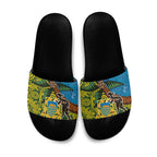 Tuvalu and Australia Together Slide Sandals Tapa Pattern and Aboriginal mix Culture