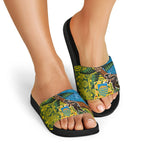 Tuvalu and Australia Together Slide Sandals Tapa Pattern and Aboriginal mix Culture
