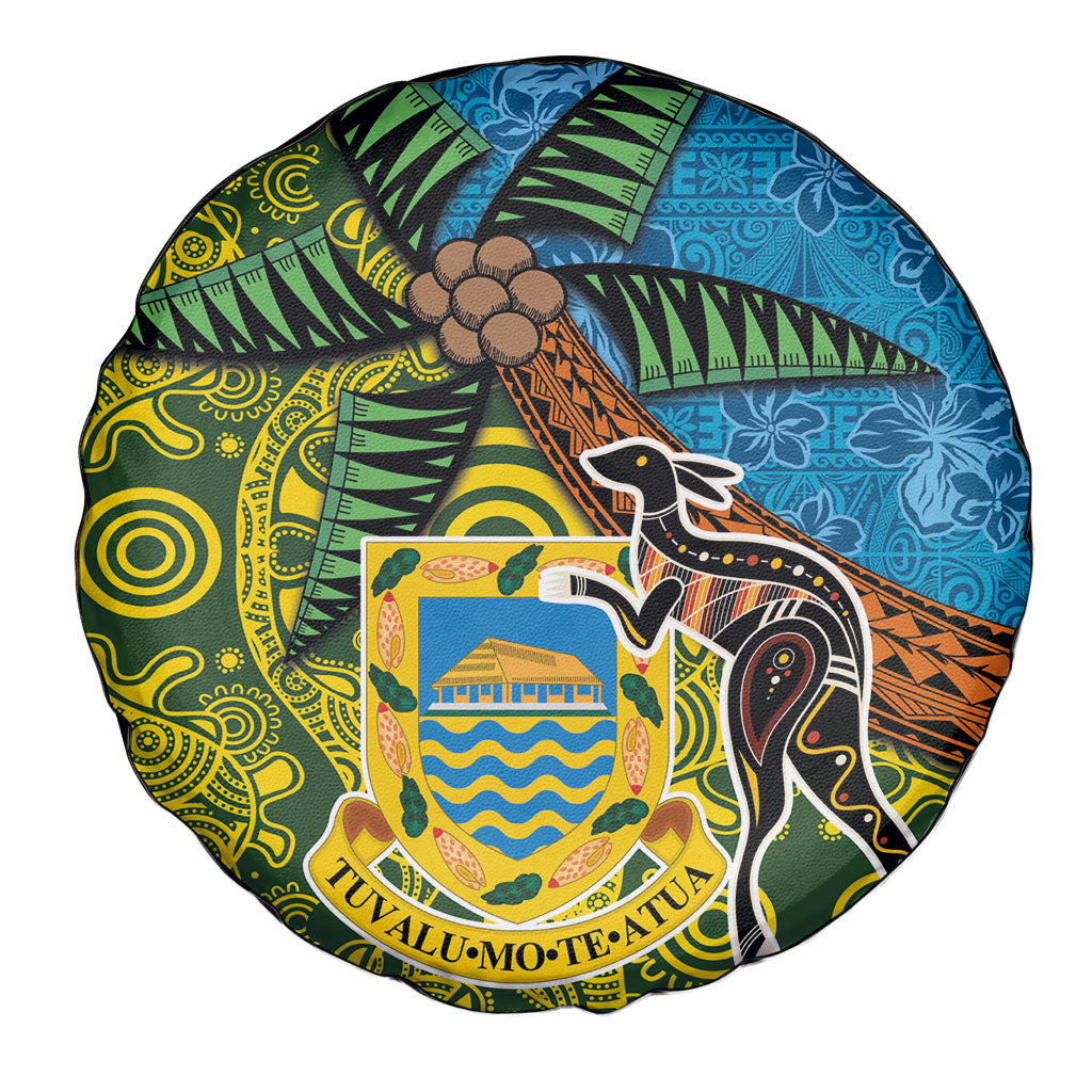 Tuvalu and Australia Together Spare Tire Cover Tapa Pattern and Aboriginal mix Culture