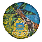 Tuvalu and Australia Together Spare Tire Cover Tapa Pattern and Aboriginal mix Culture