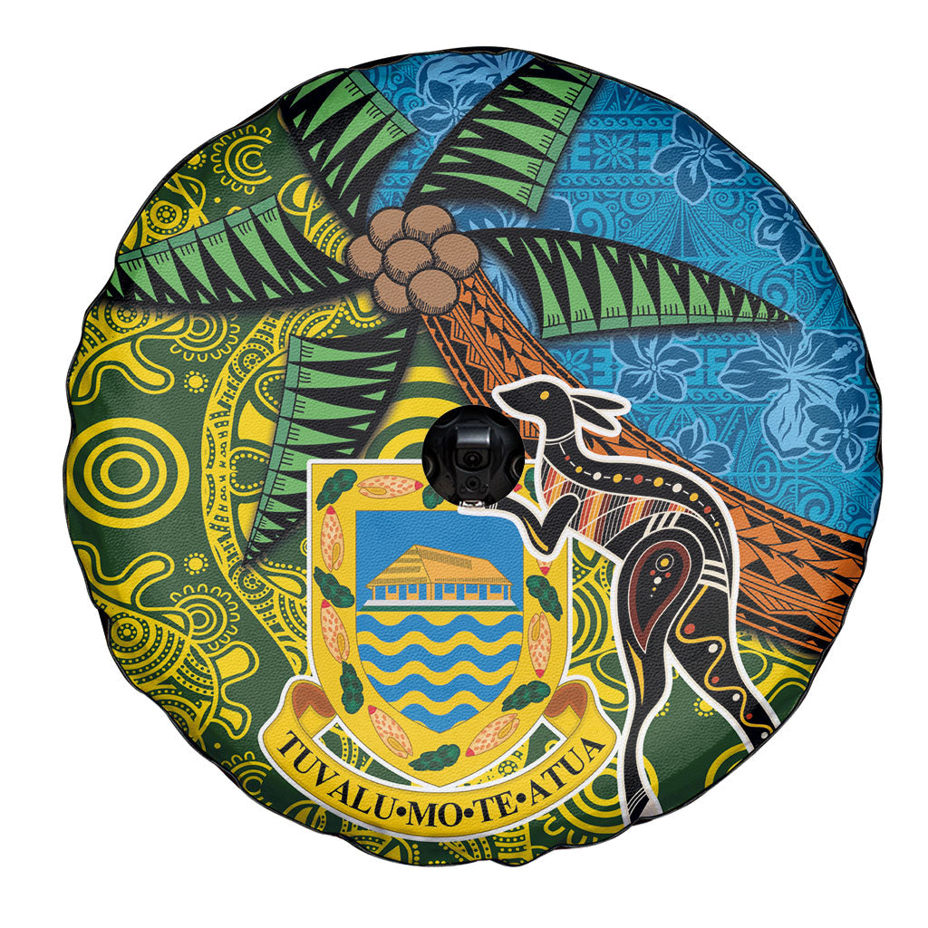 Tuvalu and Australia Together Spare Tire Cover Tapa Pattern and Aboriginal mix Culture