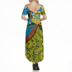 Tuvalu and Australia Together Summer Maxi Dress Tapa Pattern and Aboriginal mix Culture