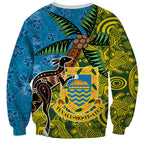 Tuvalu and Australia Together Sweatshirt Tapa Pattern and Aboriginal mix Culture