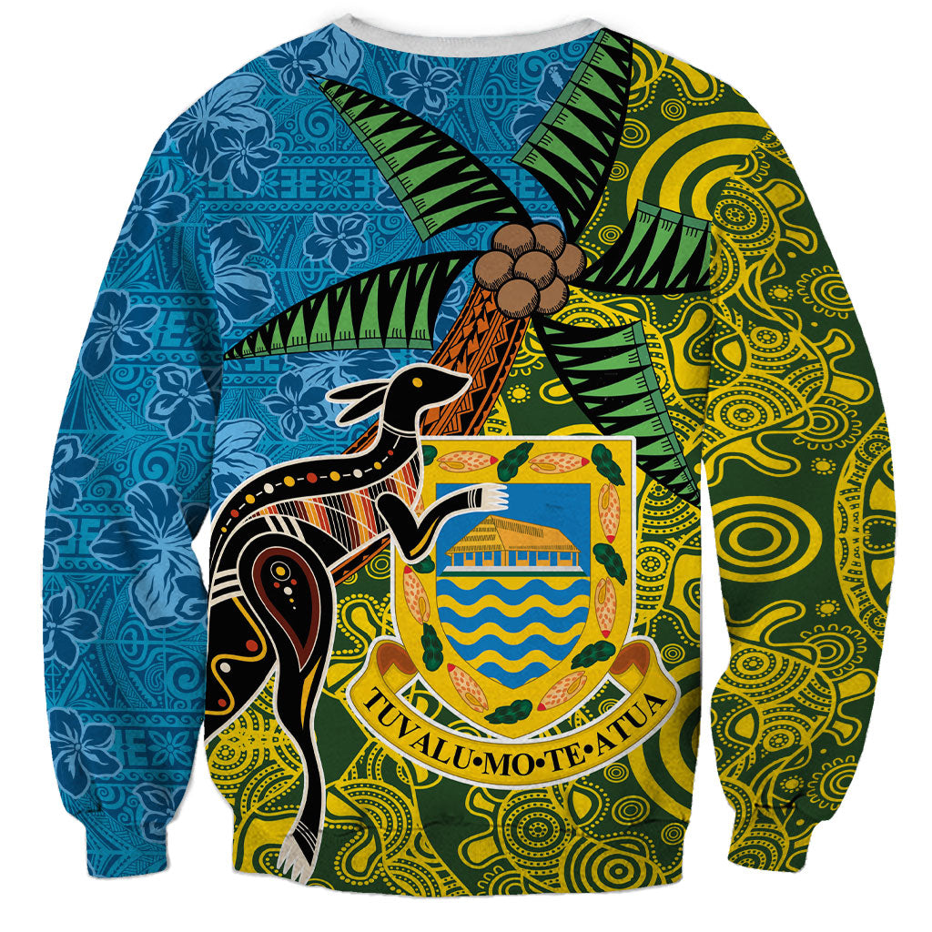 Tuvalu and Australia Together Sweatshirt Tapa Pattern and Aboriginal mix Culture